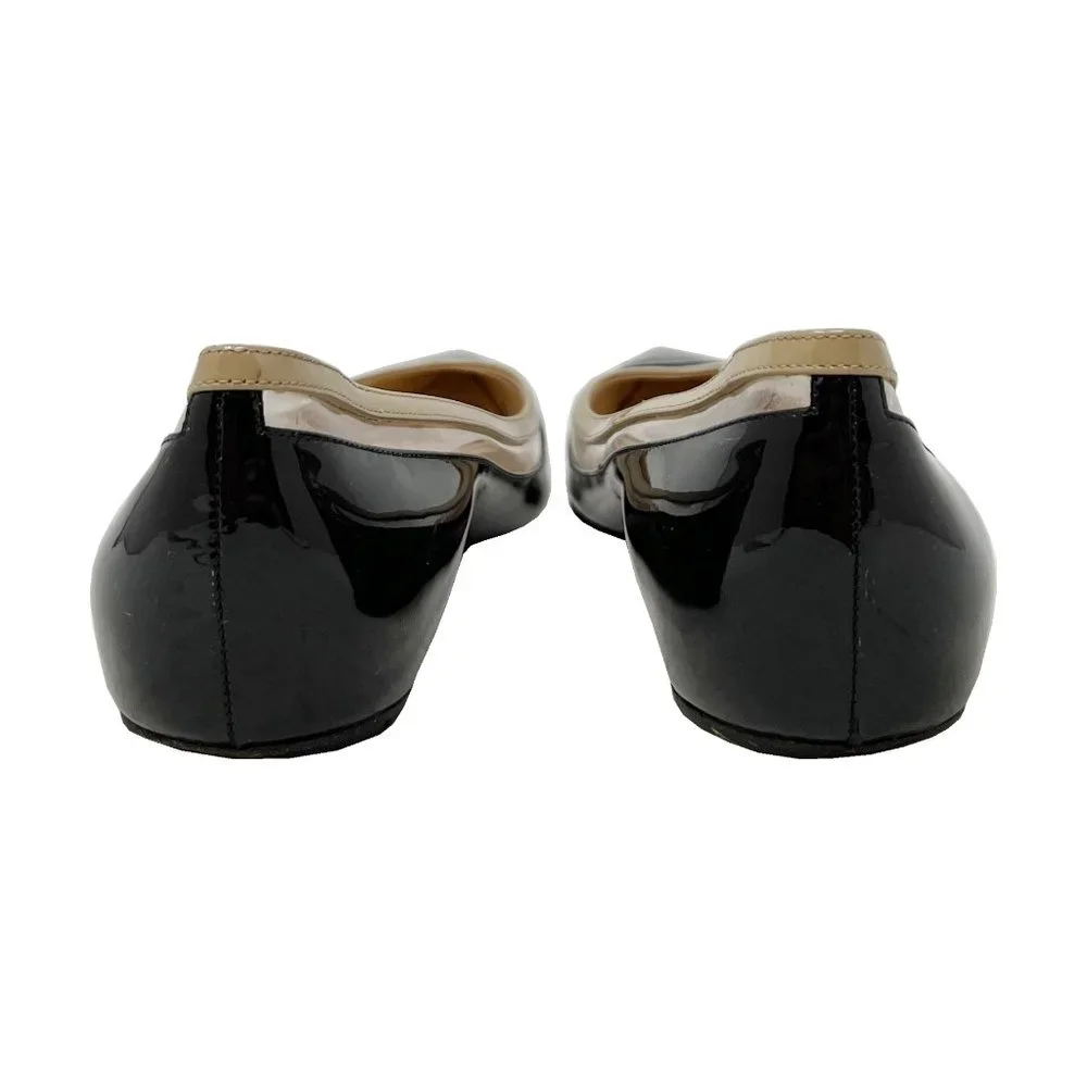 Christian Louboutin Shoes Paulina Black Tan Patent Leather PVC Pointed Toe Flats - Picture 6 of 9